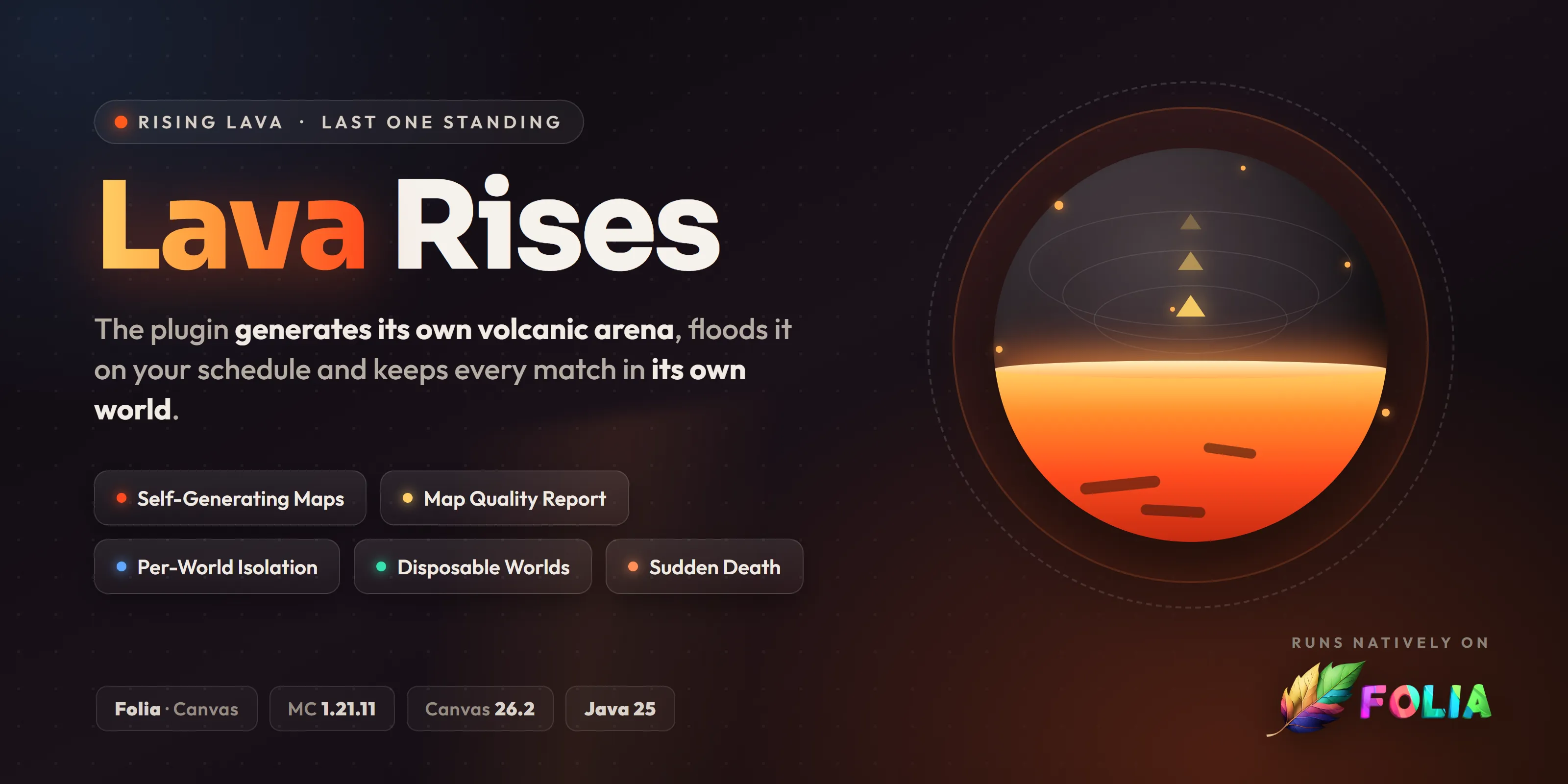 LavaRises — A rising-lava survival minigame that generates and grades its own volcanic arenas — every match in its own disposable world.