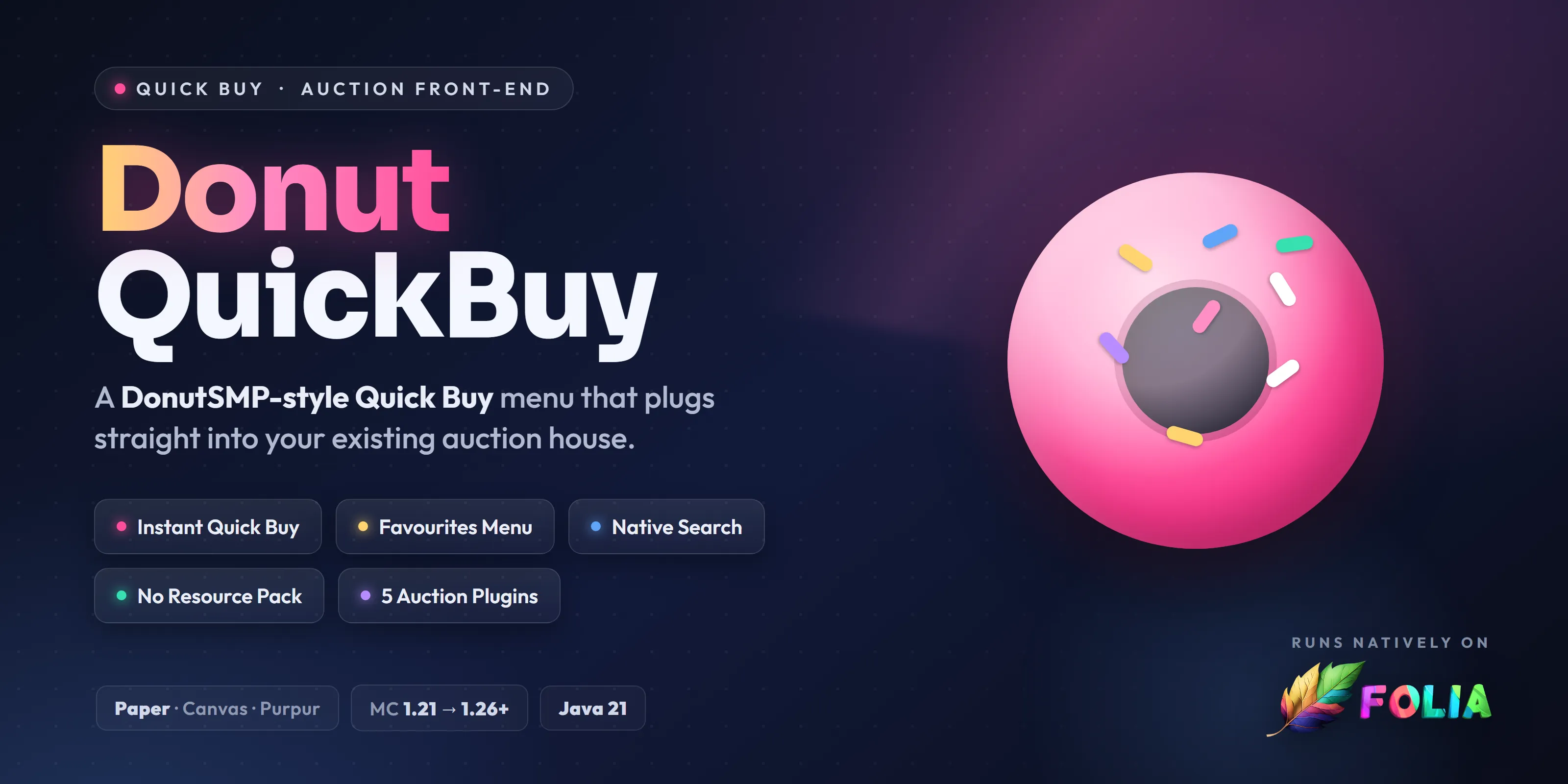 Donut QuickBuy — Instant-buy shop front-end with native search, favourites and a full sell board — drives your existing auction house.