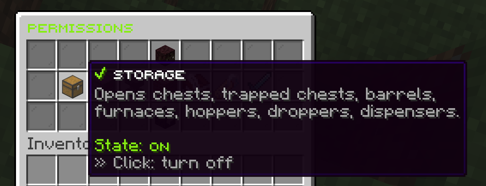 A permission toggle tooltip
