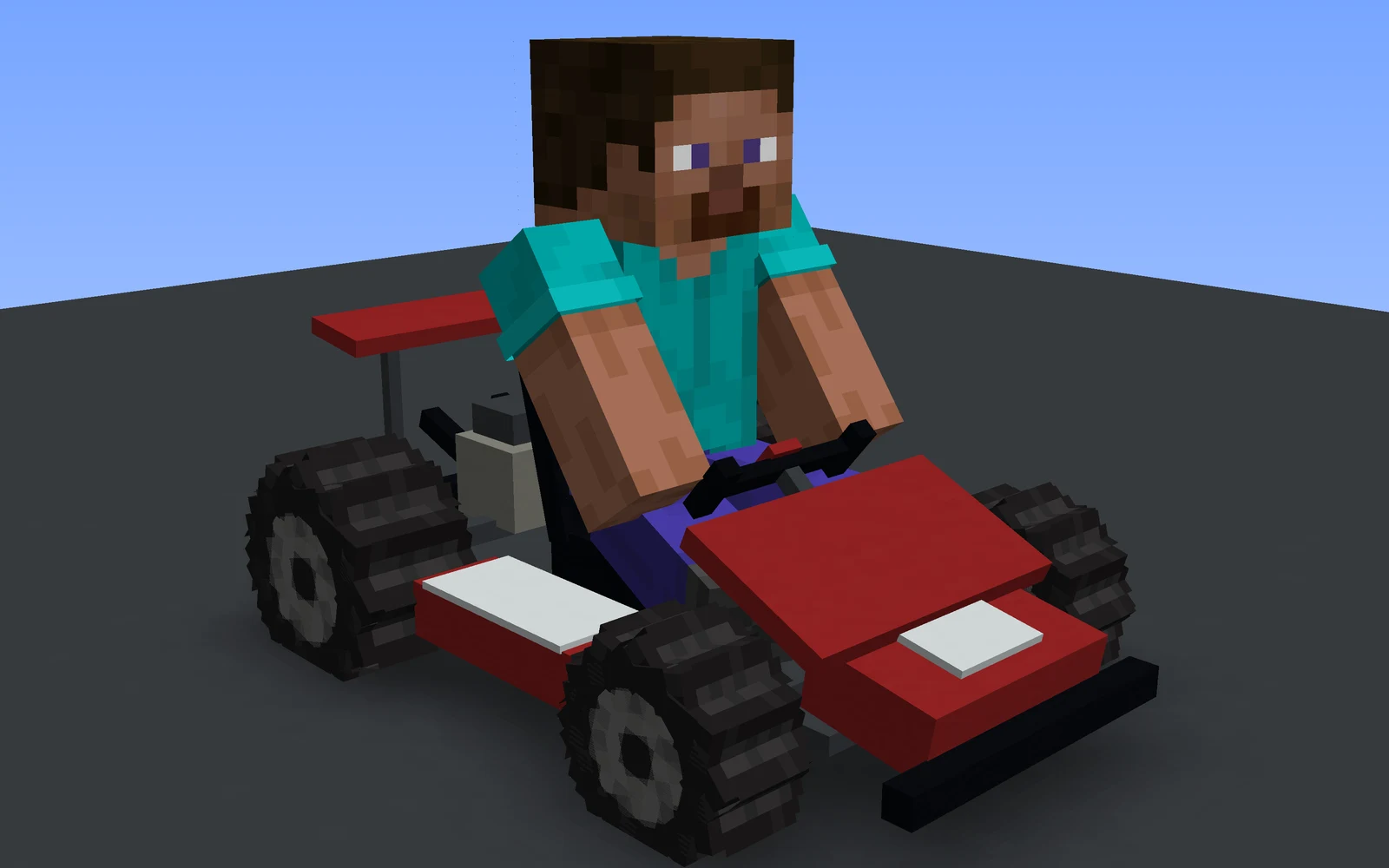 The ServerGames go-kart with a driver seated low behind the steering wheel