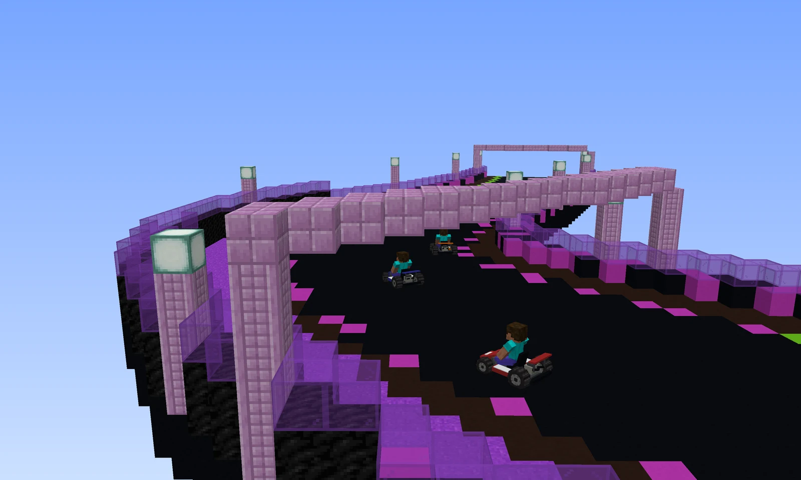 A corner of a NEON circuit with karts